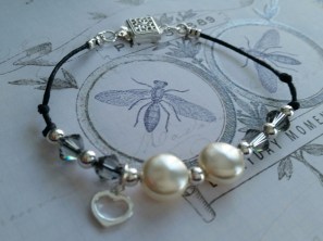 ~ Sweet coin pearl bracelet with swarovski crystals, and sweet heart charm ~
